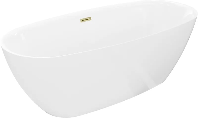 Mexen Luvo Slim, voľne stojaca vaňa 170 × 75 cm, biela lesklá, zlatý lesklý prepad, 52801707500-50