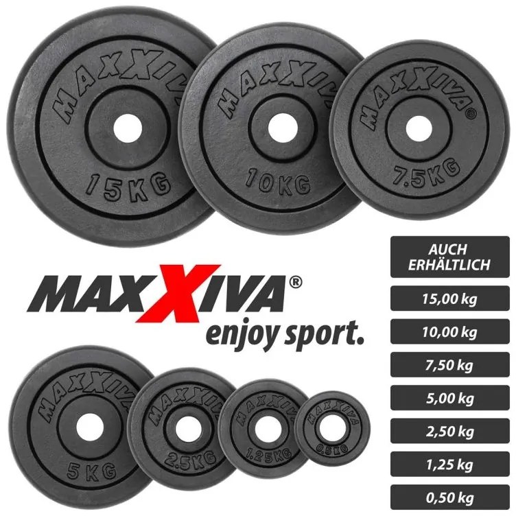 MAXXIVA 81685 Sada 2 závažia na činky celkom 15 kg, liatina, čiern