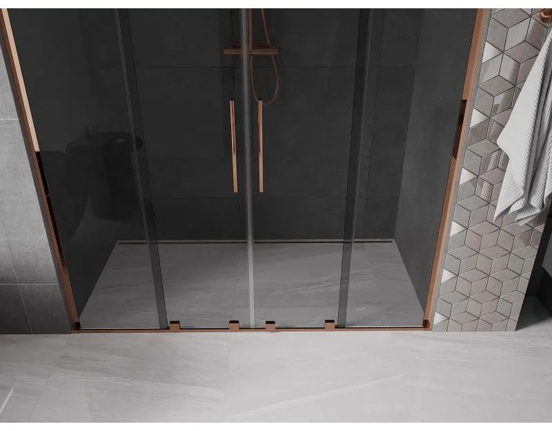 Mexen Velar L Duo, posuvné sprchové dvere do otvoru 170 cm, 8mm šedé sklo, ružové zlato, 871-170-003-42-60