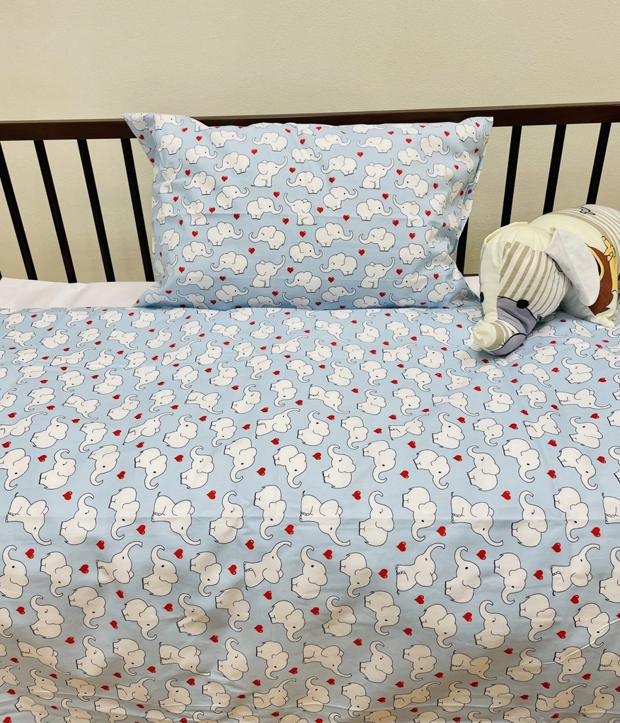 Obliečky bavlnené detské Sloník modrý TiaHome - Detský set 130x90cm + 65x45cm