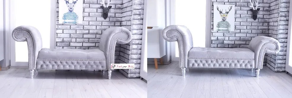 Leňoška LONGUE Velvet Silver II so zníženým bokom