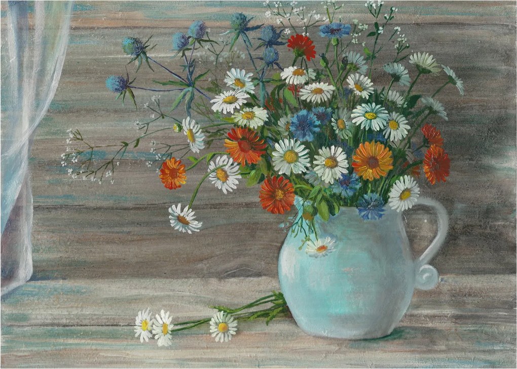 Sklenený obraz - Lúčne kvety, olejomaľba (70x50 cm)