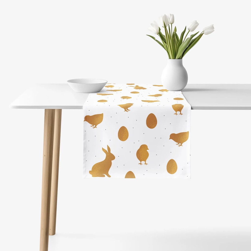 Goldea veľkonočný behúň na stôl z pevnej bavlny - zlaté symboly veľkej noci 35x140 cm