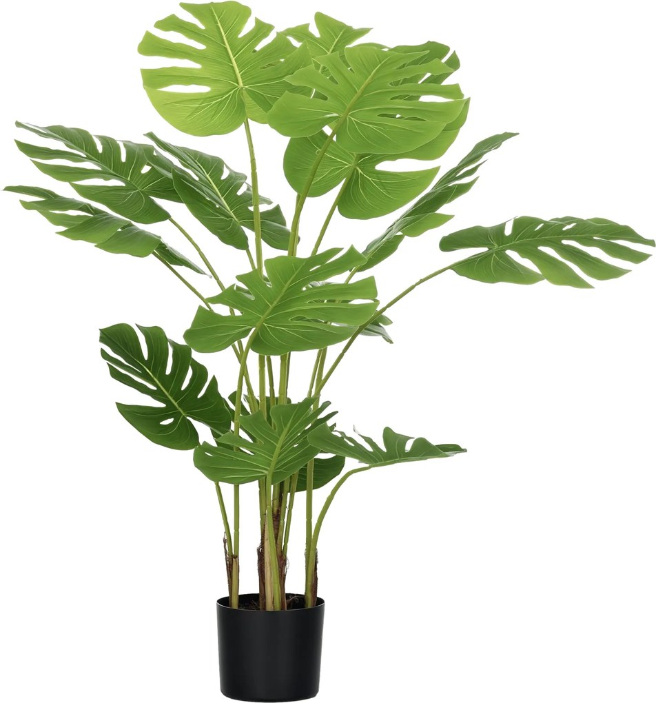 HOMCOM Umelé rastliny, Umelá Monstera Deliciosa, 120 cm Umelá rastlina s 15 vetvami, Rastlina do interiéru, Umelý strom, Dekorácia rastlín do interiér
