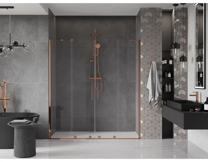Mexen Velar Duo, posuvné dvere do otvoru 170x200 cm, 8mm číre sklo, ružové zlato, 871-170-000-02-60