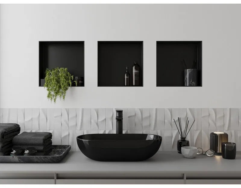 Mexen X-Wall-NR, polička na zapustenie pod obklad bez goliera 30 x 30 cm, čierna matná, 1971303010