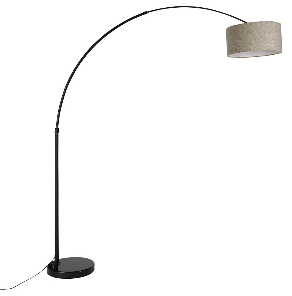 Moderná oblúková stojaca lampa čierna s taupe boucle tienidlom 50 cm - XXL