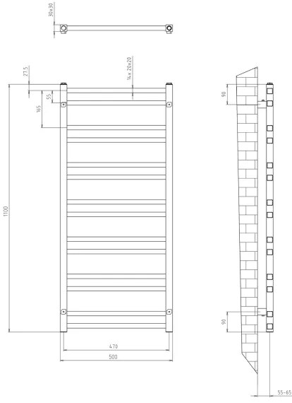 Sapho - Kúpeľňový radiátor METRO DOS 343W 50x110 cm matná čierna