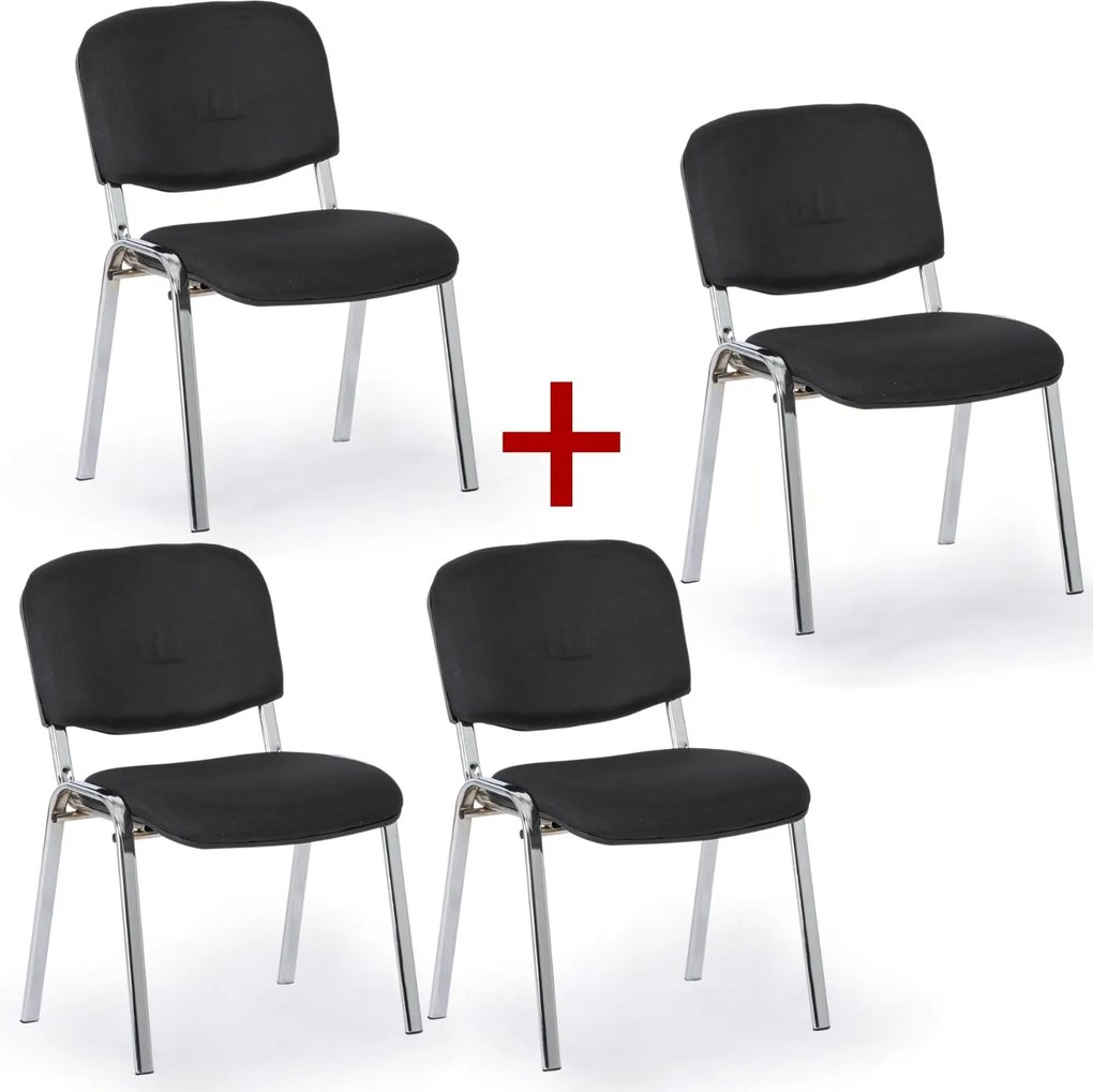 Konferenčná stolička VIVA PLUS 3+1 ZADARMO - chrómované nohy, čierna