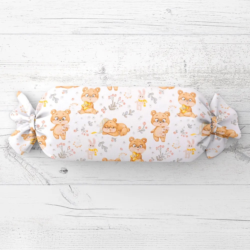 Biante Detský vankúš valec bonbon Sandra SA-524 Roztomilí medvedíkovia na bielom 15x40 cm