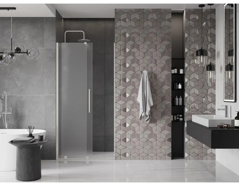 Mexen Velar, posuvné sprchové dvere do otvoru 90 cm, 8mm sklo námraza, brúsená oceľ, 871-090-000-31-97