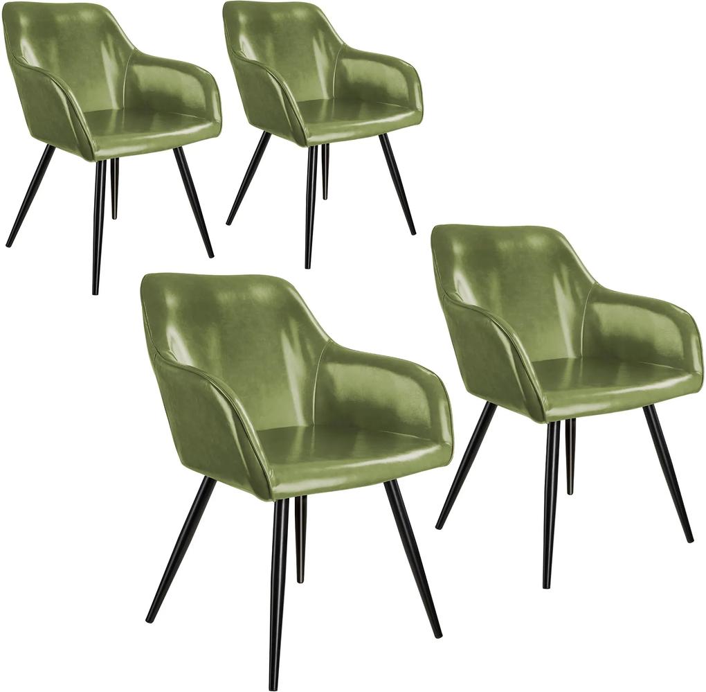 tectake 404095 4 stoličky z umelej kože marilyn - tmavozelená/čierna