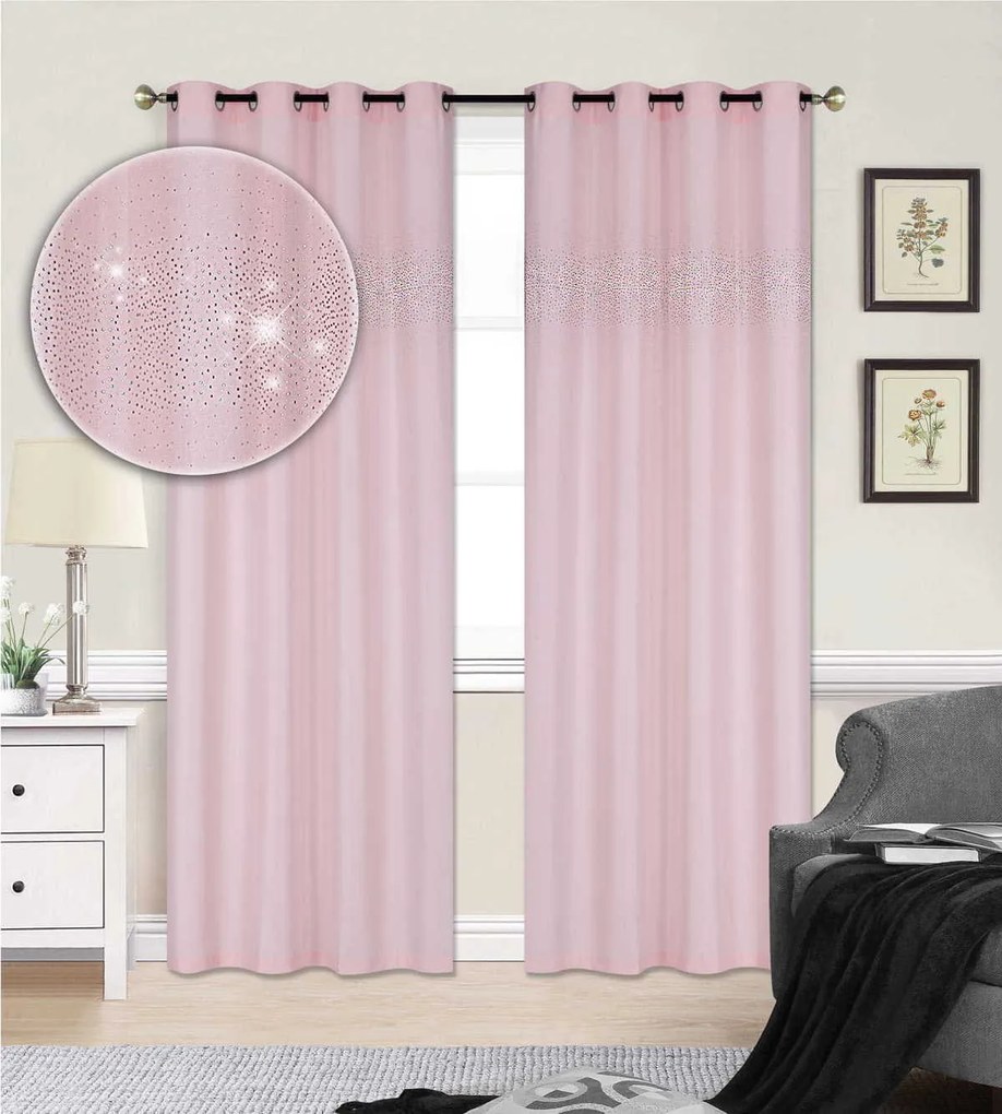 Dekoračný záves s krúžkami DIAMONDS 145x250 cm - svetlo ružový
