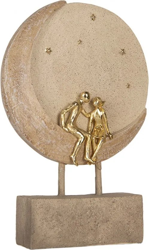 Béžovo-zlatá antik dekorácia zamilovaný pár sediaci na mesiaci - 18*5*26 cm