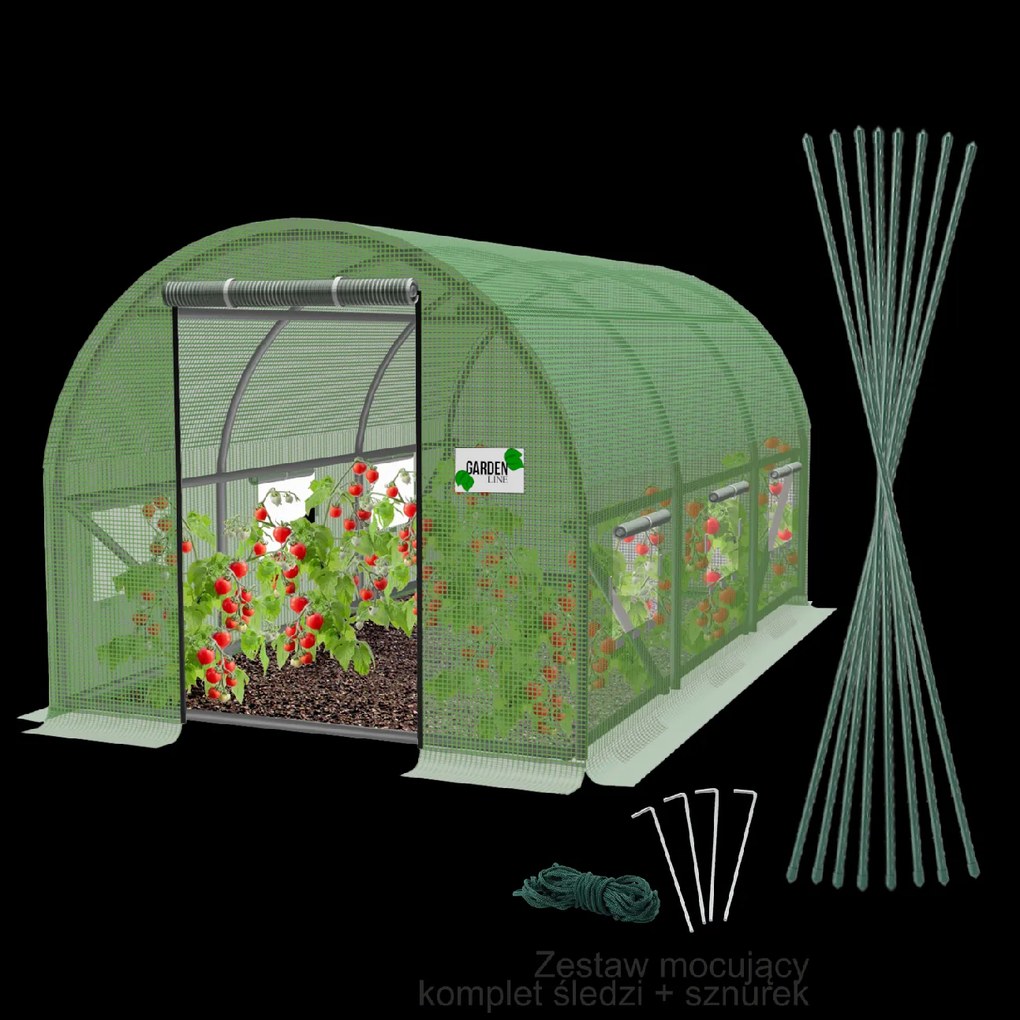 Garden Line 3-dielny zelený fóliový záhradný tunel 4 x 2,5 x 2 m
