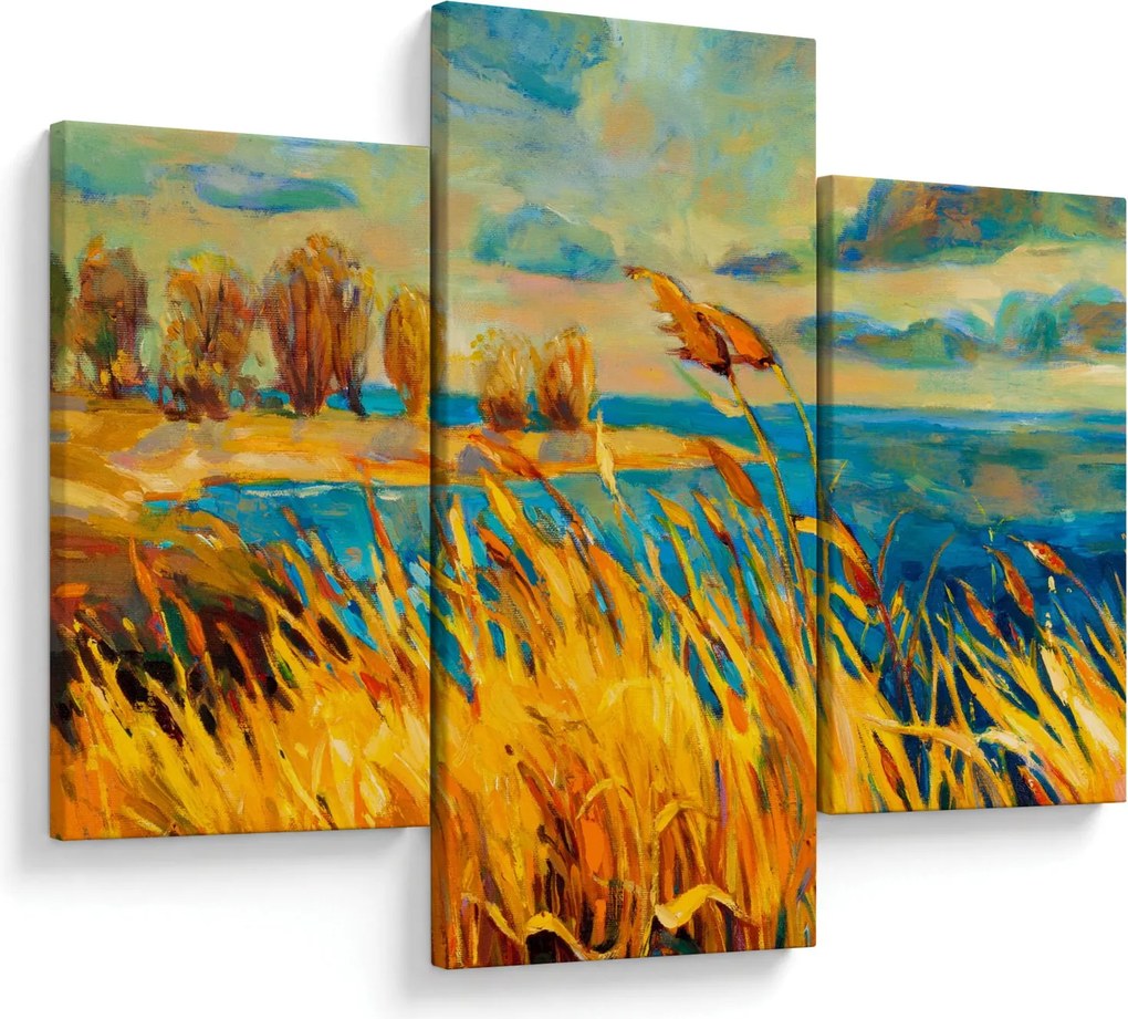Obraz - Západajúce slnko nad jazerom, akrylová maľba (90x60 cm)