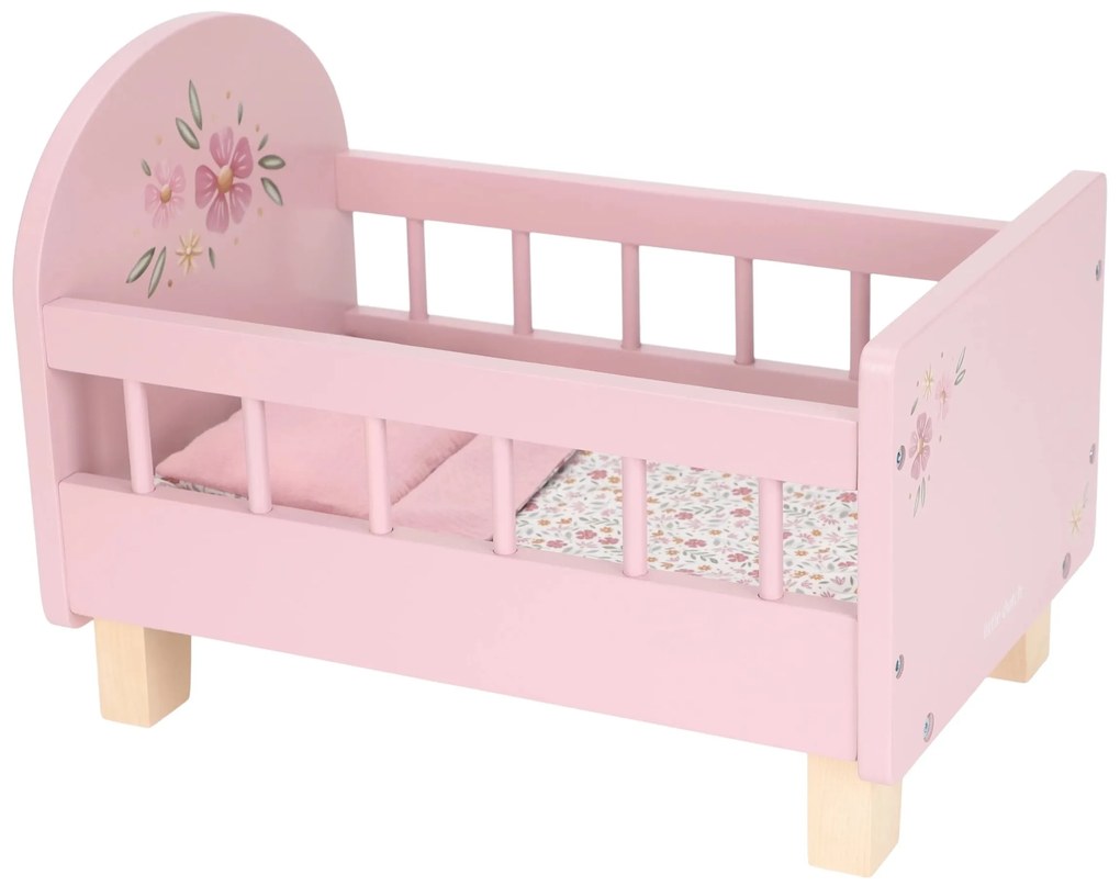 Postieľka pre bábiky drevená s perinkou Pink