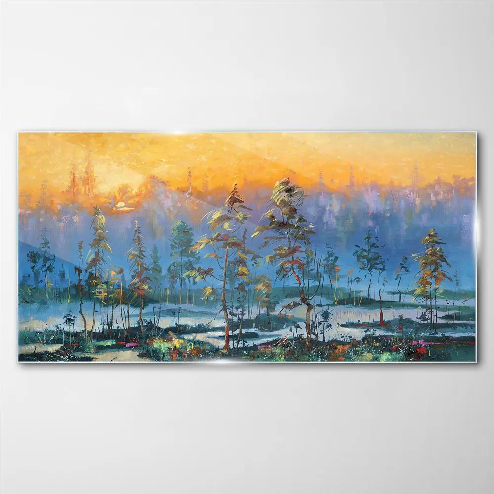 Skleneny obraz Maľovanie lesa slnko