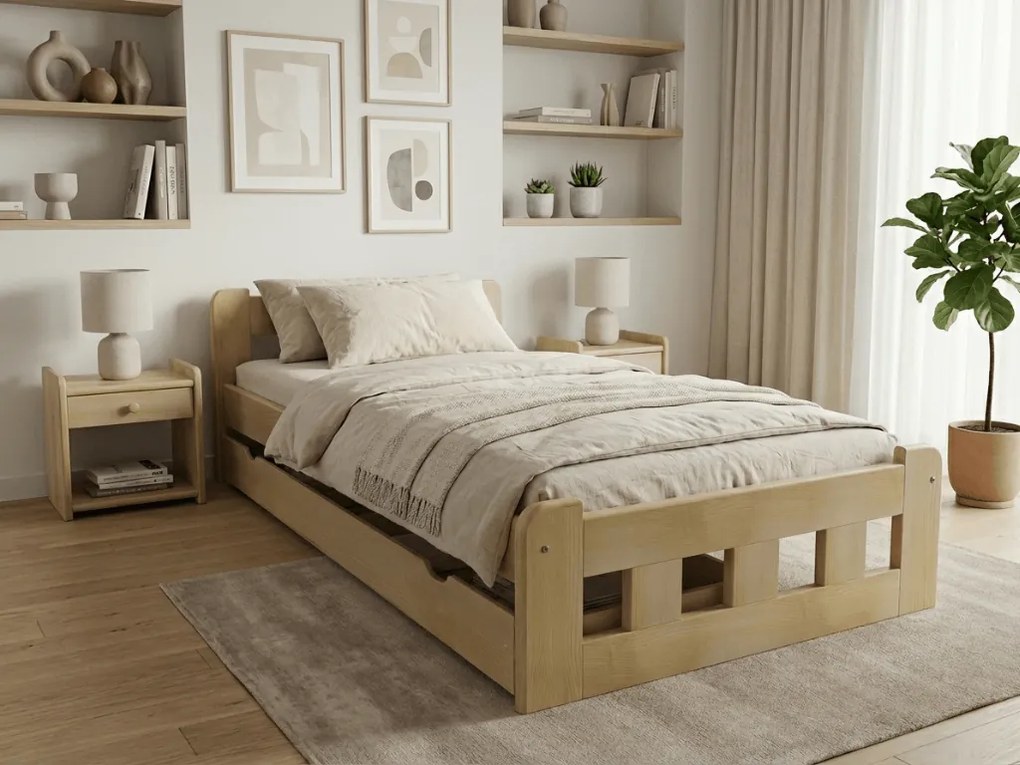 Posteľ Naomi zvýšená 90 x 200 cm, borovica Rošt: S lamelovým roštom, Matrac: Matrac DELUXE 10 cm