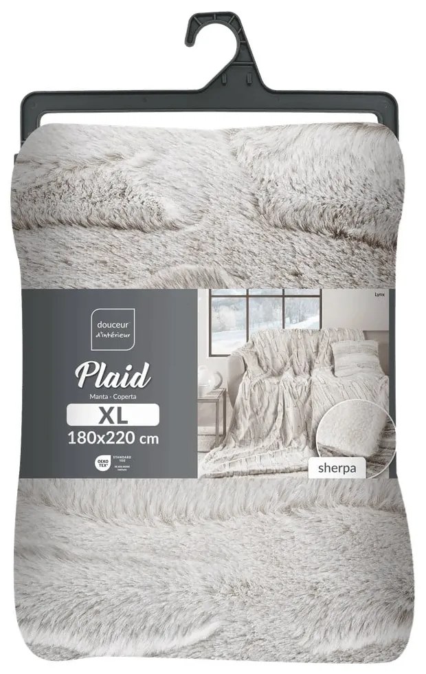 Béžová deka z mikroplyšu 180x220 cm Lynx – douceur d'intérieur