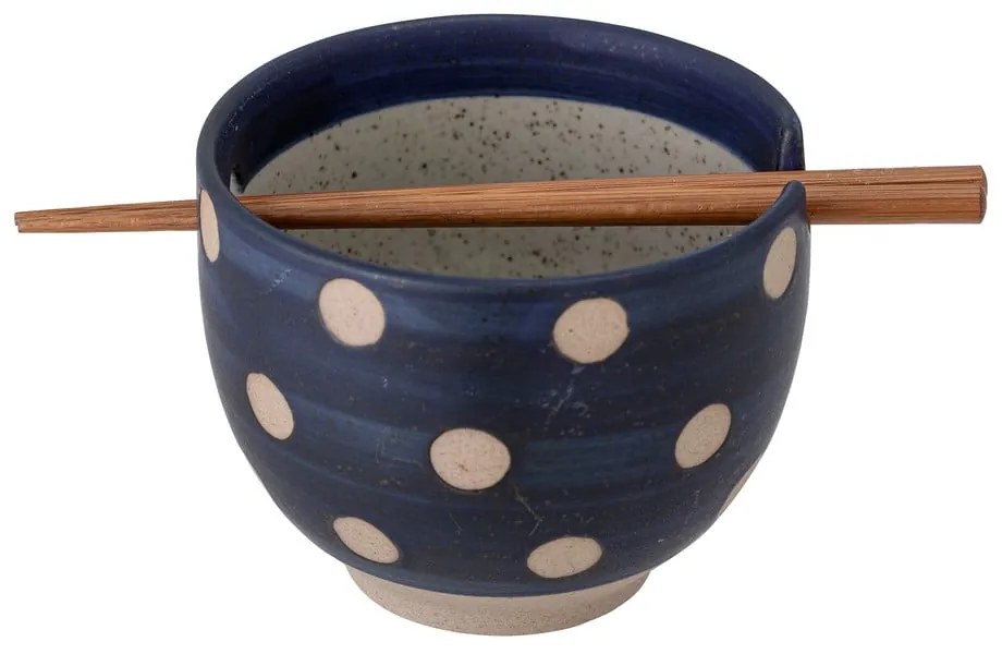 Modrá kameninová miska s jedálenskými paličkami Bloomingville Masami, ø 13 cm
