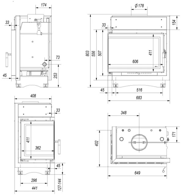 Teplovodná krbová vložka MAJA 12 kW BS DECO pravé presklenie s dochladzovacou špirálou