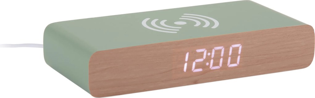 Budík Retro Flat LED, zelený, s indukčným nabíjaním