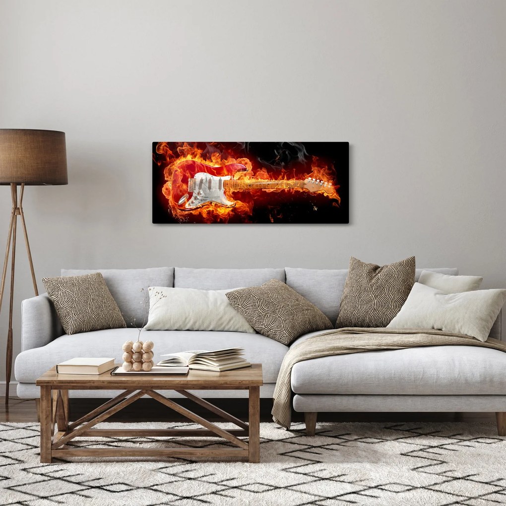 Obraz - Gitara v plameňoch (120x50 cm)