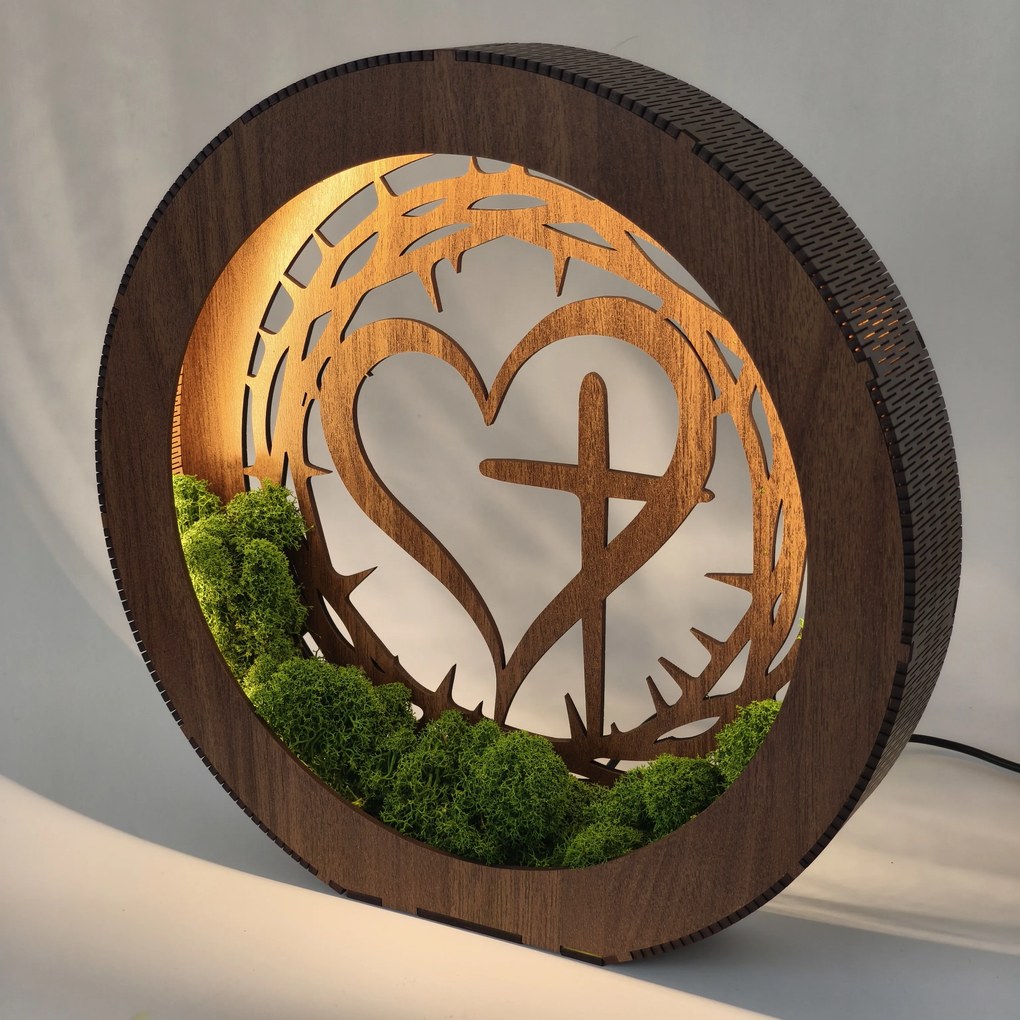 Stmievateľná LED lampa Srdce s krížom | JEZUE: HDF - Orech 20 cm 4780-115105 LED0609