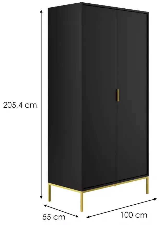 Šatní skříň Austin 100 cm černá/zlatá