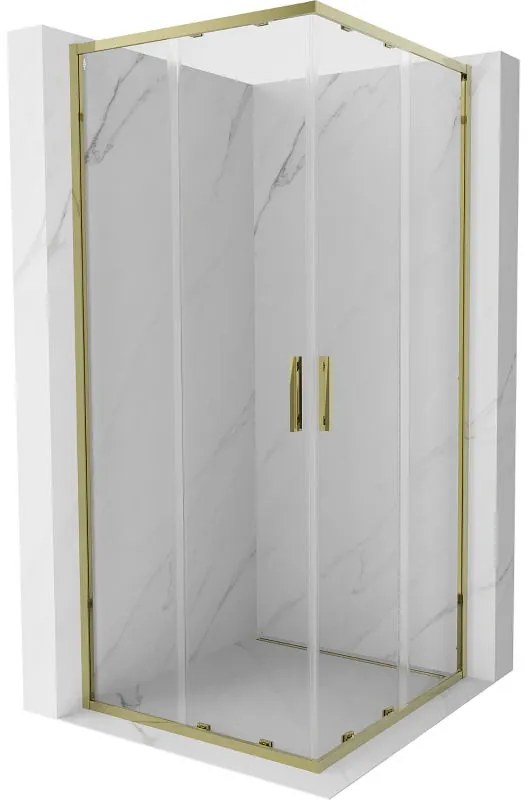 Mexen Exo, posuvný štvorcový sprchový kút 70 x 70 cm, číre sklo, zlatá, 8111-070-070-50-00
