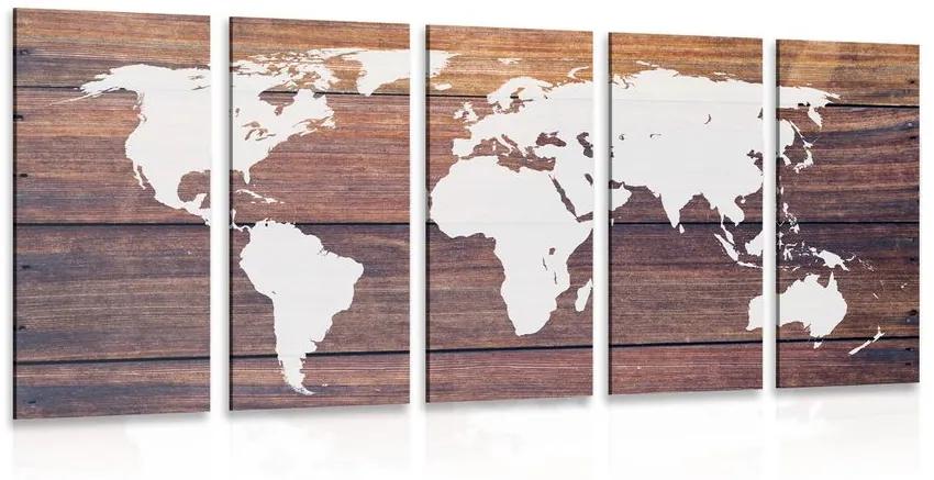 5-dielny obraz mapa sveta s dreveným pozadím Varianta: 100x50