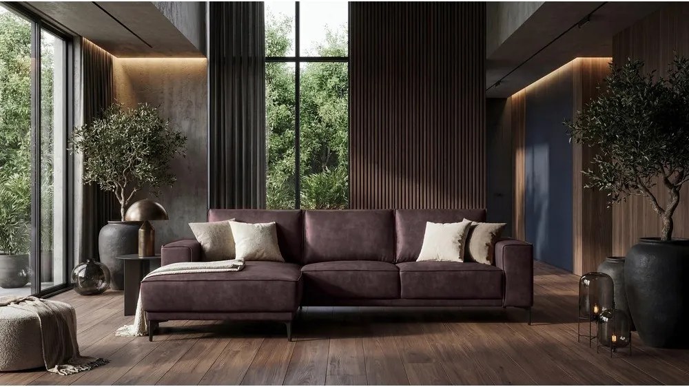 Tmavohnedá rohová pohovka z imitácie kože (ľavý roh) Copenhagen – Scandic