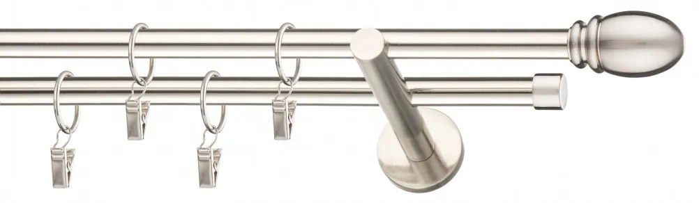 Dekorstudio Niklová dvojradová garniža OVAL 19mm Dĺžka: 320cm, Typ uchytenia: Držiak dvojitý modern, Typ príslušenstva: Krúžky tiché so štipcami
