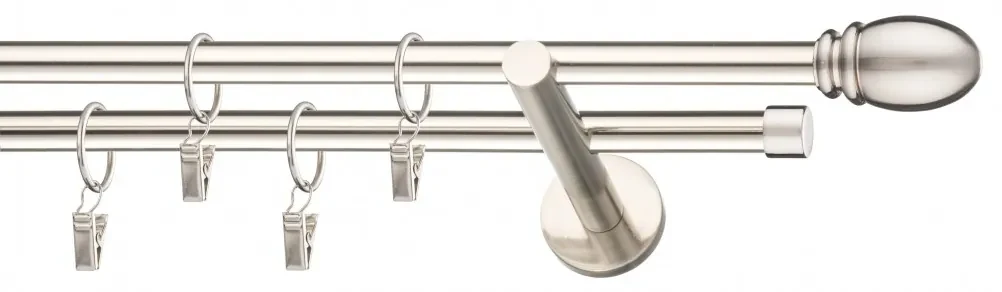 Dekorstudio Niklová dvojradová garniža OVAL 19mm Dĺžka: 420cm, Typ uchytenia: Držiak dvojitý modern, Typ príslušenstva: Krúžky tiché so štipcami