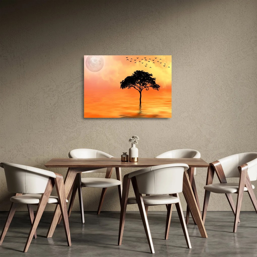 Sklenený obraz stromu pri západe slnka (70x50 cm)