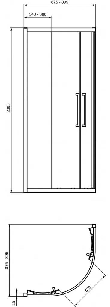 Ideal Standard i.life - Sprchový kút štvrťkruh 90x90 cm, lesklý chróm T4935EO