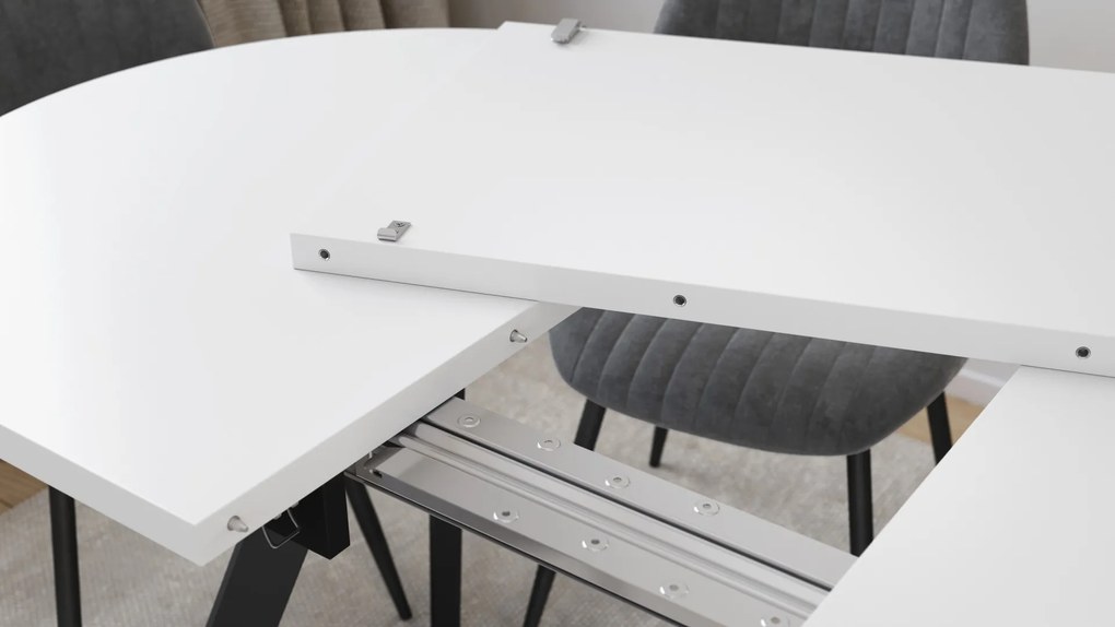 Mazzoni ALMO Biely mat / čierne nohy - OVÁLNY ROZKLADACÍ STÔL 120-220 cm PRE 10-12 OSÔB