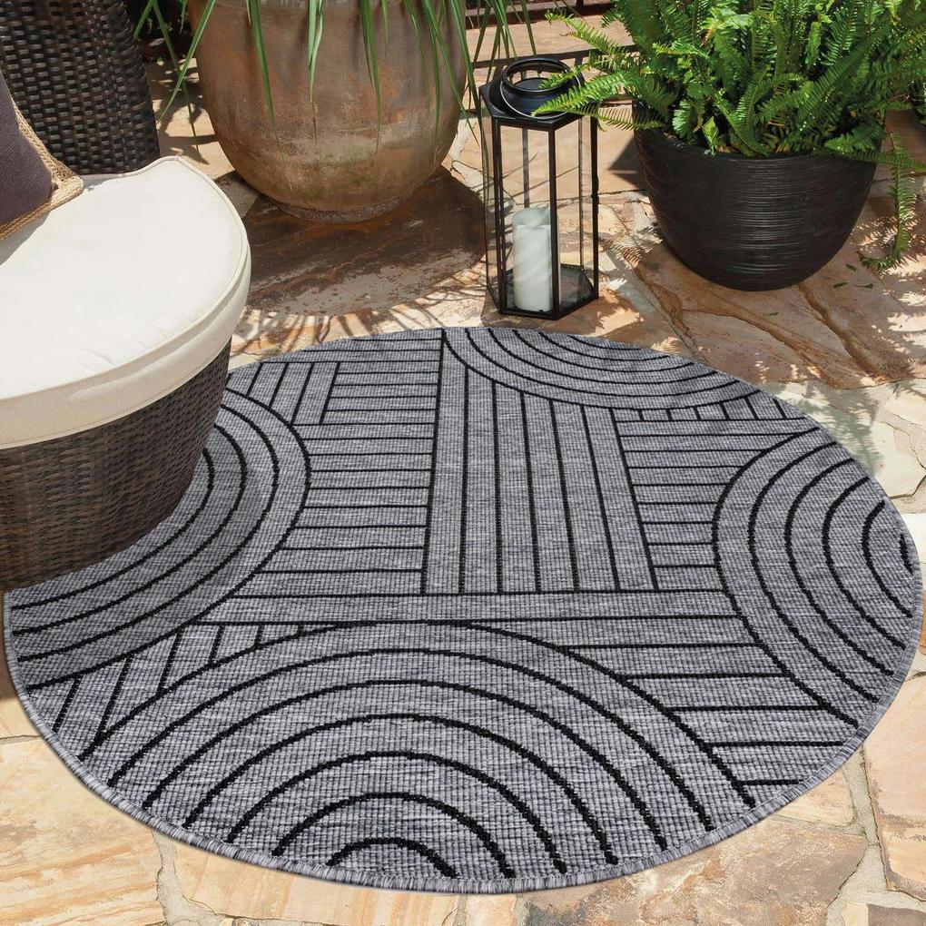 Dekorstudio Obojstranný okrúhly koberec na terasu DuoRug 5842 - antracitový Priemer koberca: 160cm