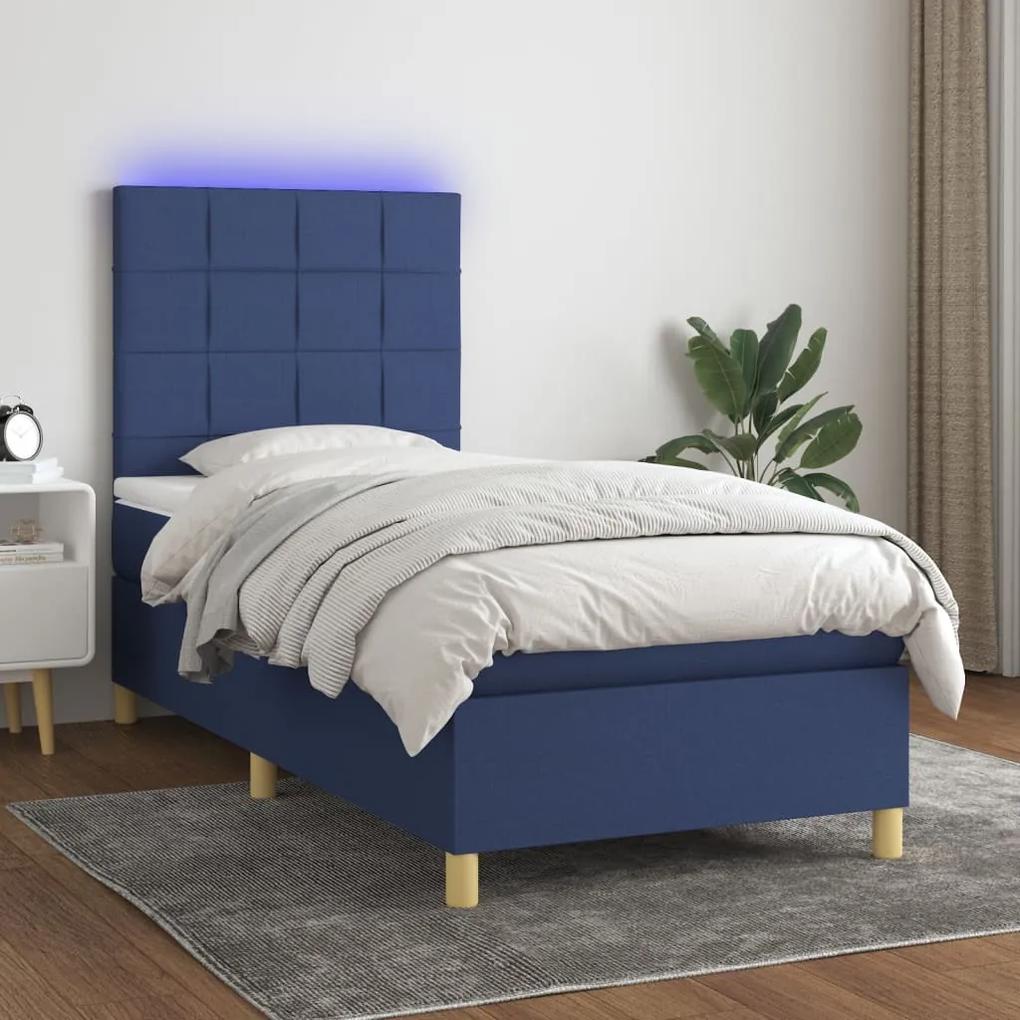 Posteľ boxsping s matracom a LED modrá 100x200 cm látka 3135419