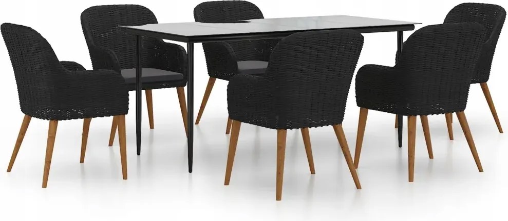 vidaXL 7-dielna sada záhradného nábytku s vankúšmi, čierna