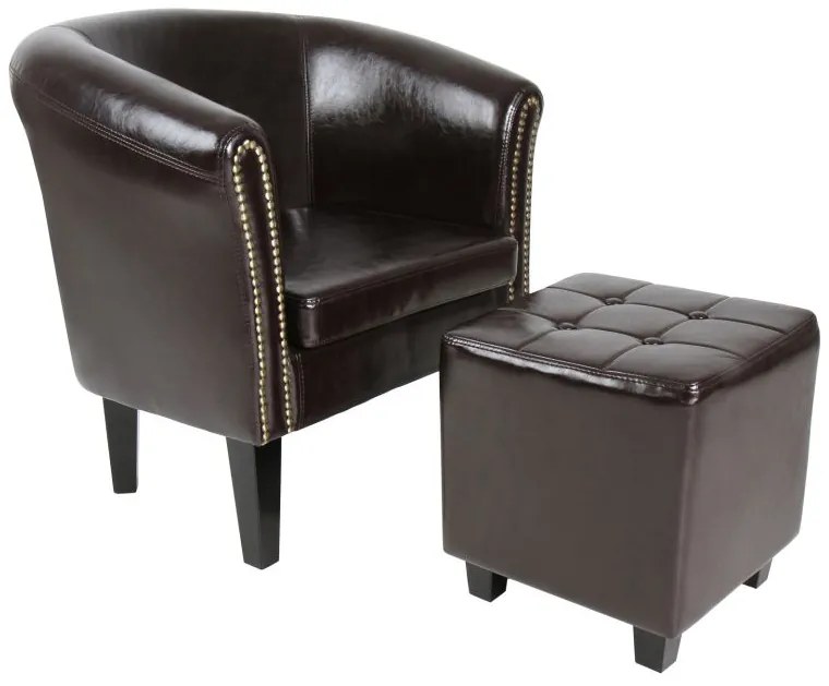Kreslo s taburetom Chesterfield, hnedé