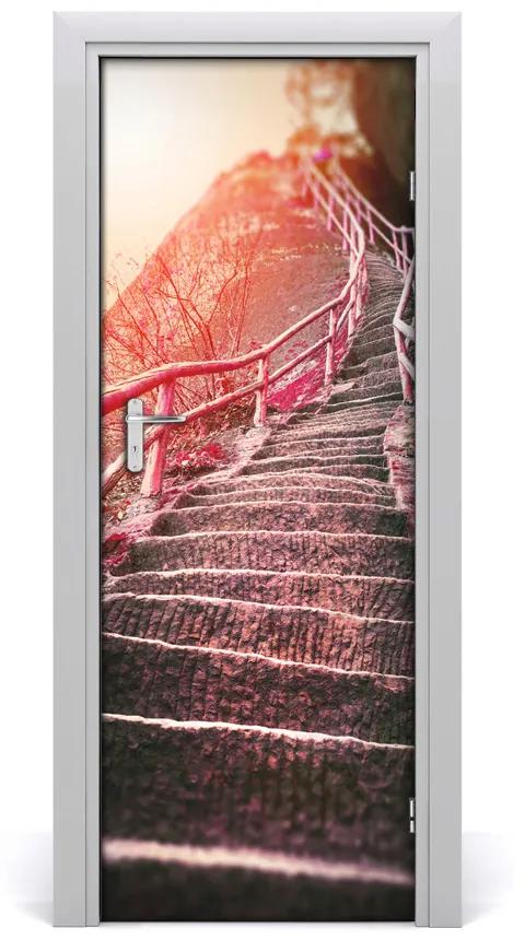 Fototapeta samolepiace na dvere schody v horách 95x205 cm