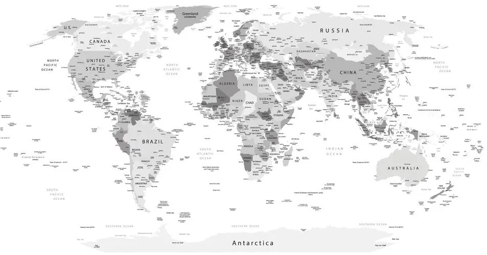 Samolepiaca tapeta čiernobiela mapa s názvami