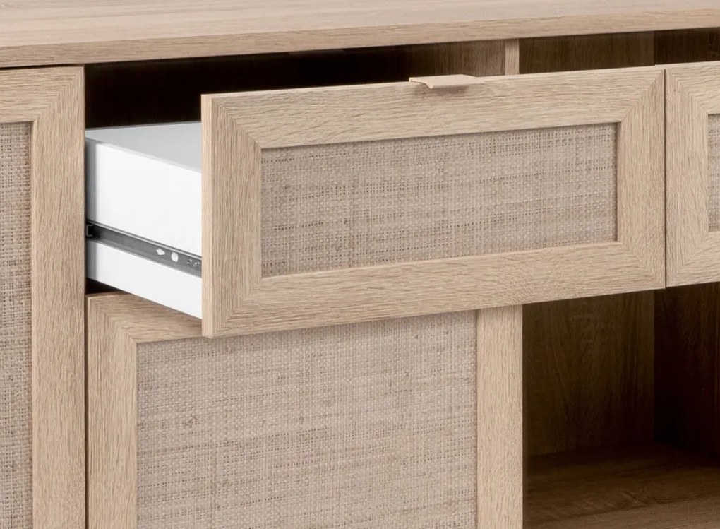 Široká komoda so zásuvkami Bali, dub sonoma/výplet