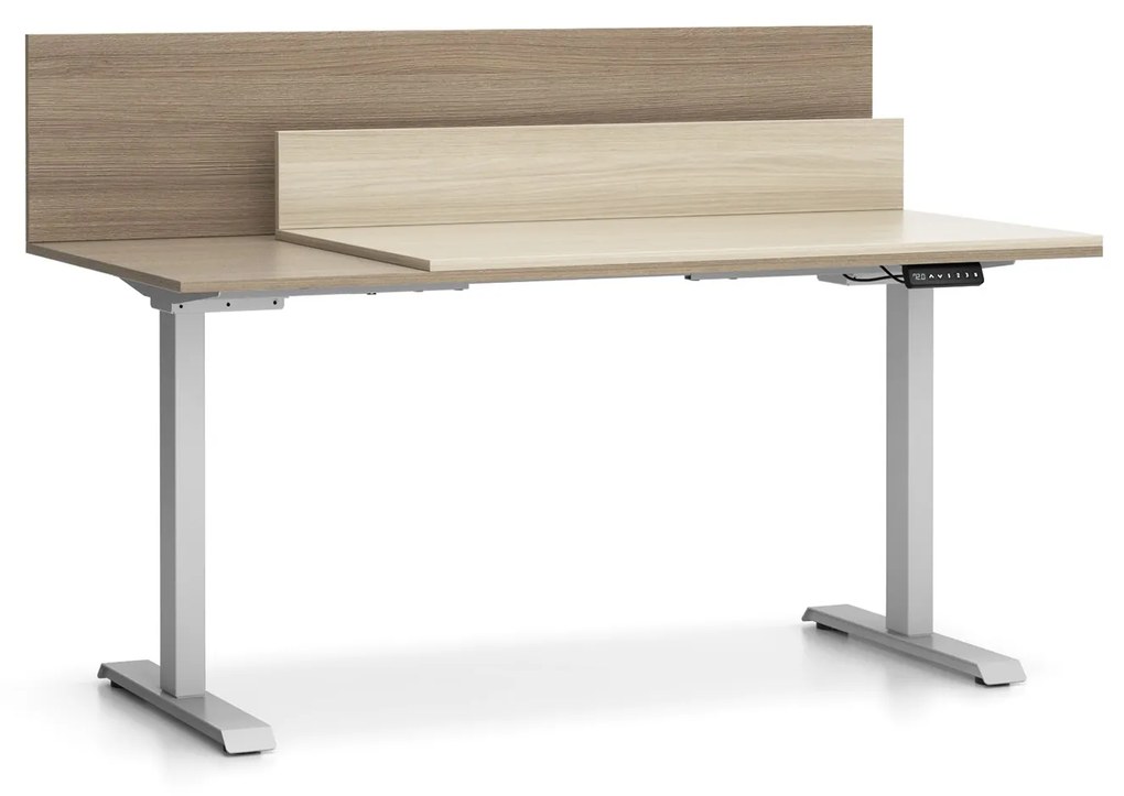Kancelársky stôl SINGLE LAYERS, posuvná vrchná doska, s prepážkami, nastaviteľné nohy, dub prírodný/dub morený