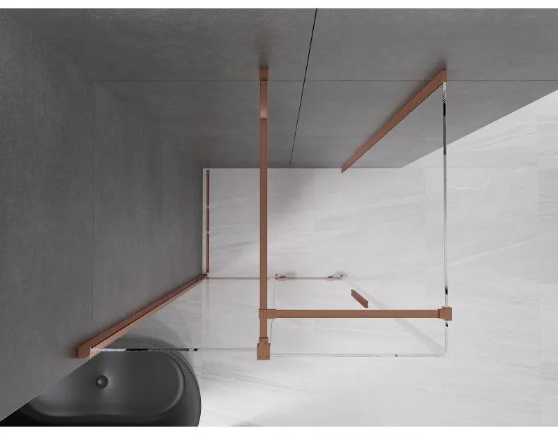 Mexen Velar, sprchový kút s posuvnými dverami 140(dvere) x 100(stena) cm, 8mm číre sklo, ružové zlato, 871-140-100-01-60