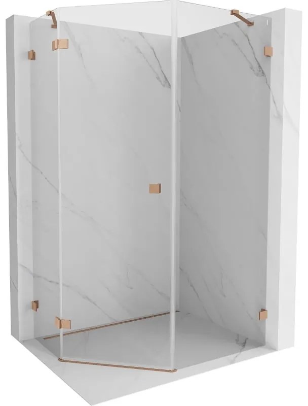 Mexen Lunar, päťuholníkový sprchový kút s ľavým sklonom 80 x 90 cm, 8mm číre sklo, profil medená matná, 831-080L-090P-65-00-L