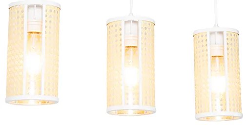 Orientálne závesné svietidlo biele s ratanom 3-svetlo obdĺžnikové - Akira