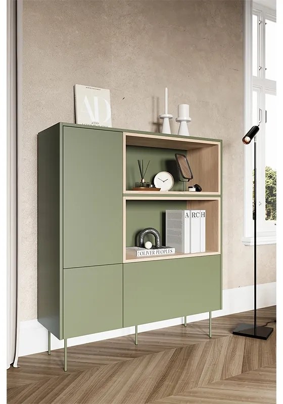 Komoda dvojdverová vysoká Desin 120 2D1SZ - Oliva / Dub nagano